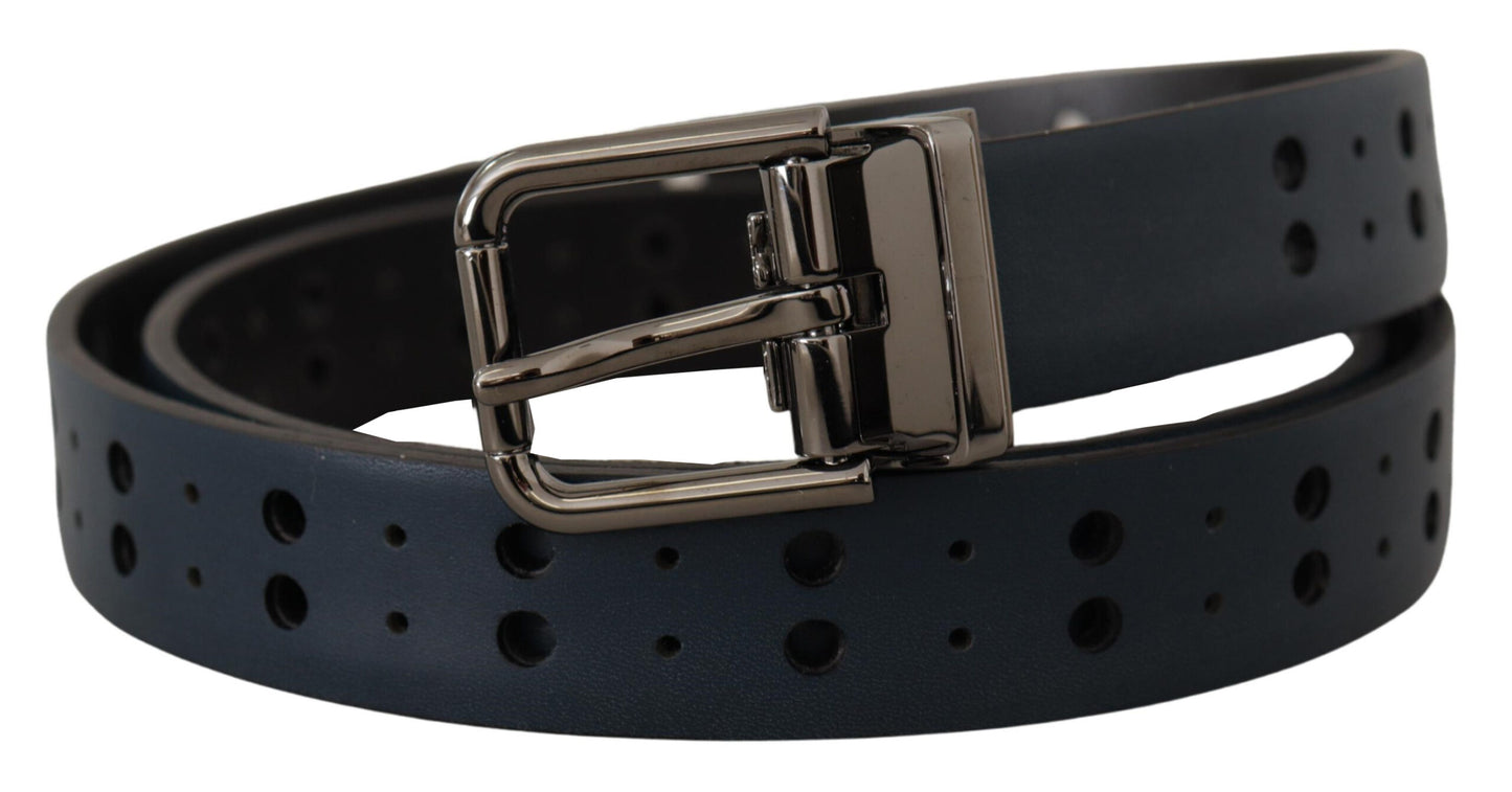 - Elegant Blue Leather Belt with Metal Buckle