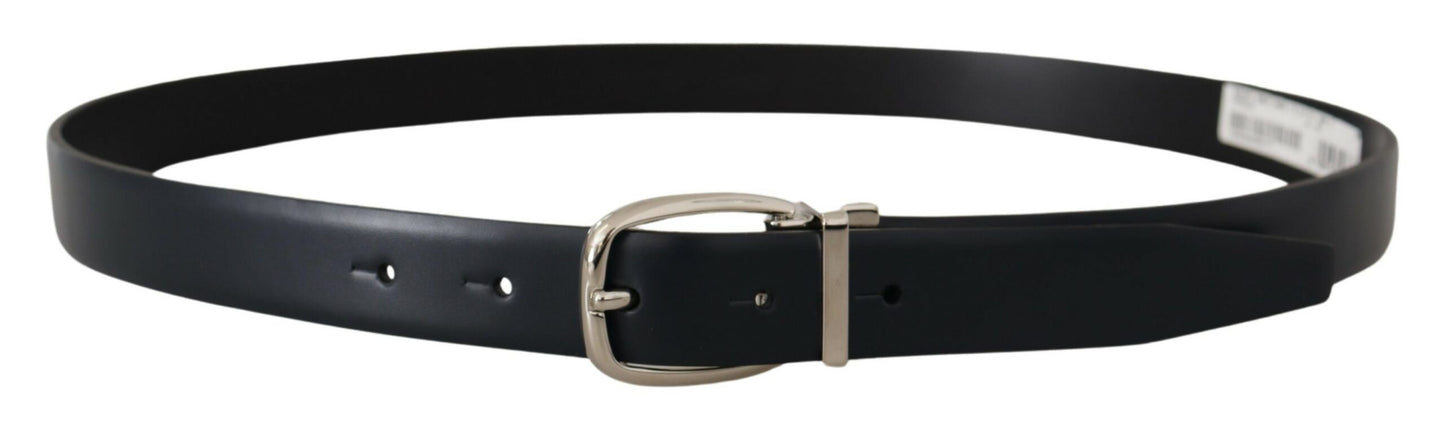- Elegant Black Leather Belt with Silver Buckle