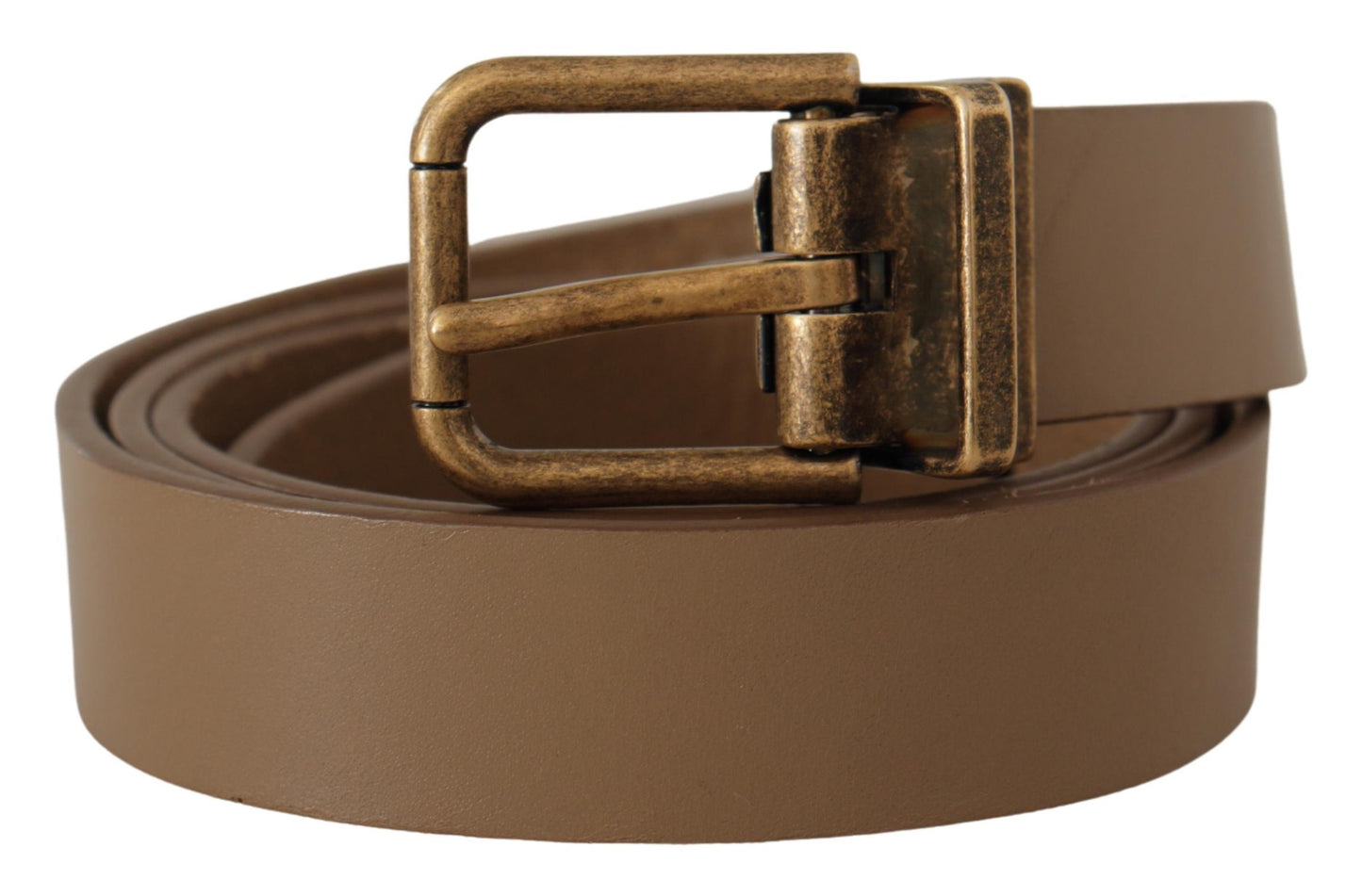 - Elegant Brown Leather Belt with Brass Tone Buckle