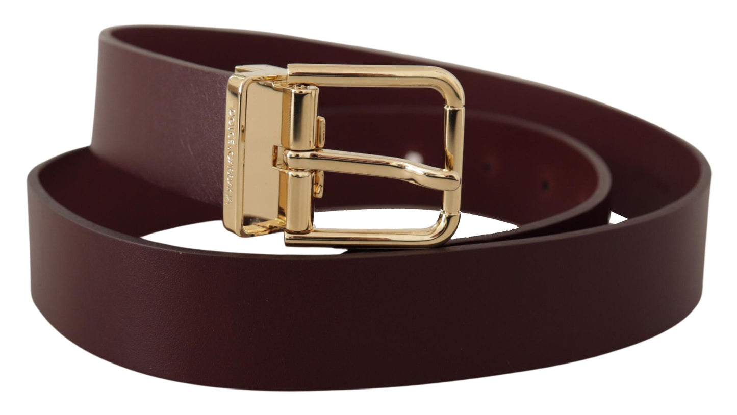 - Elegant Maroon Leather Belt with Gold Buckle