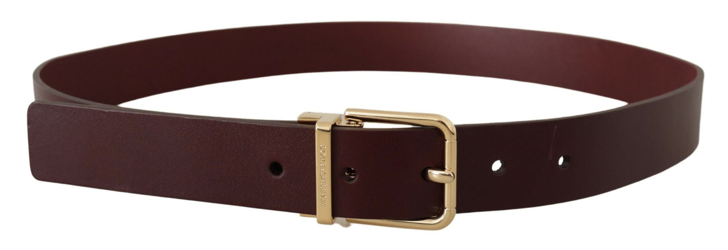 - Elegant Maroon Leather Belt with Gold Buckle