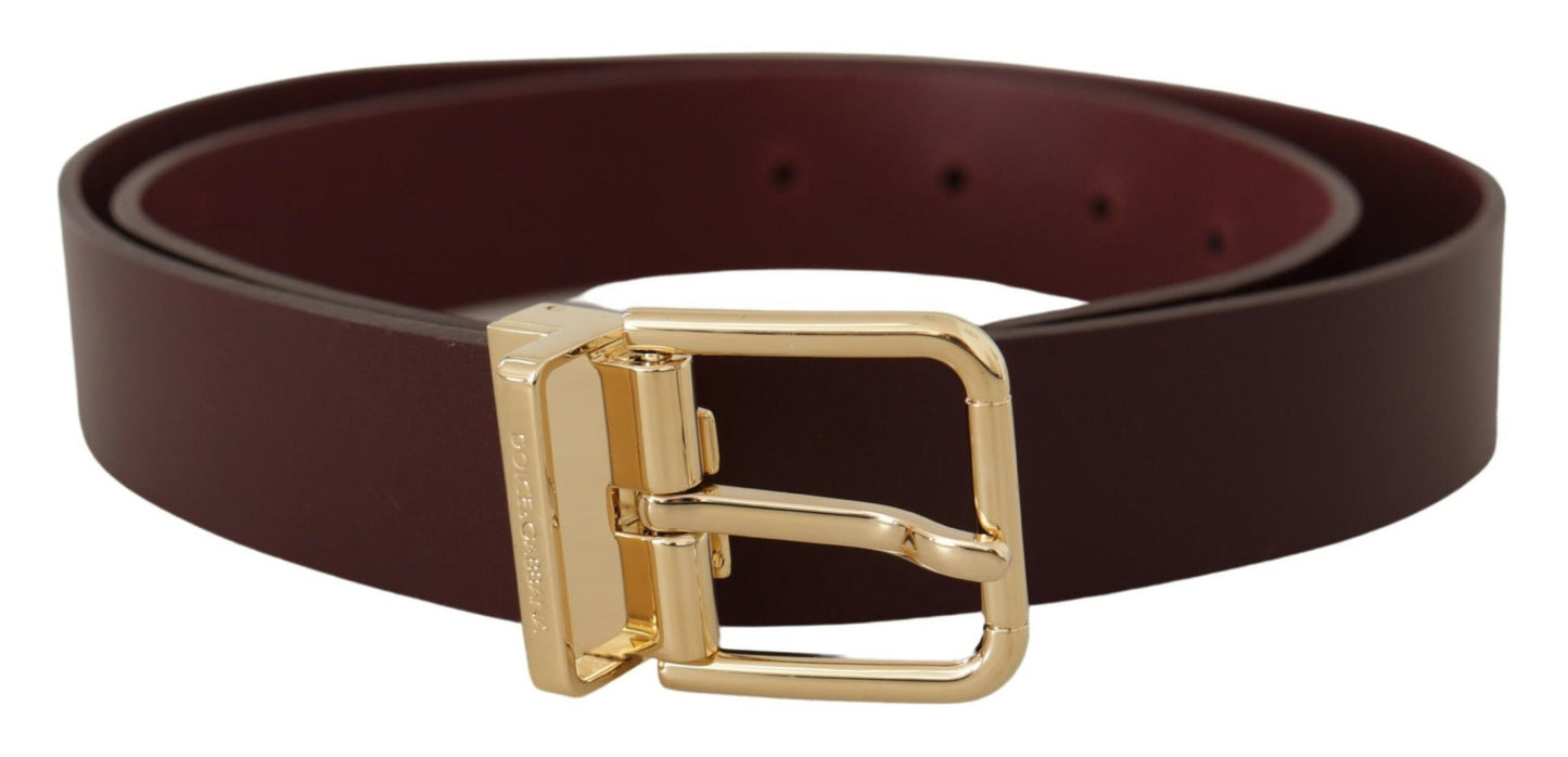 - Elegant Maroon Leather Belt with Gold Buckle