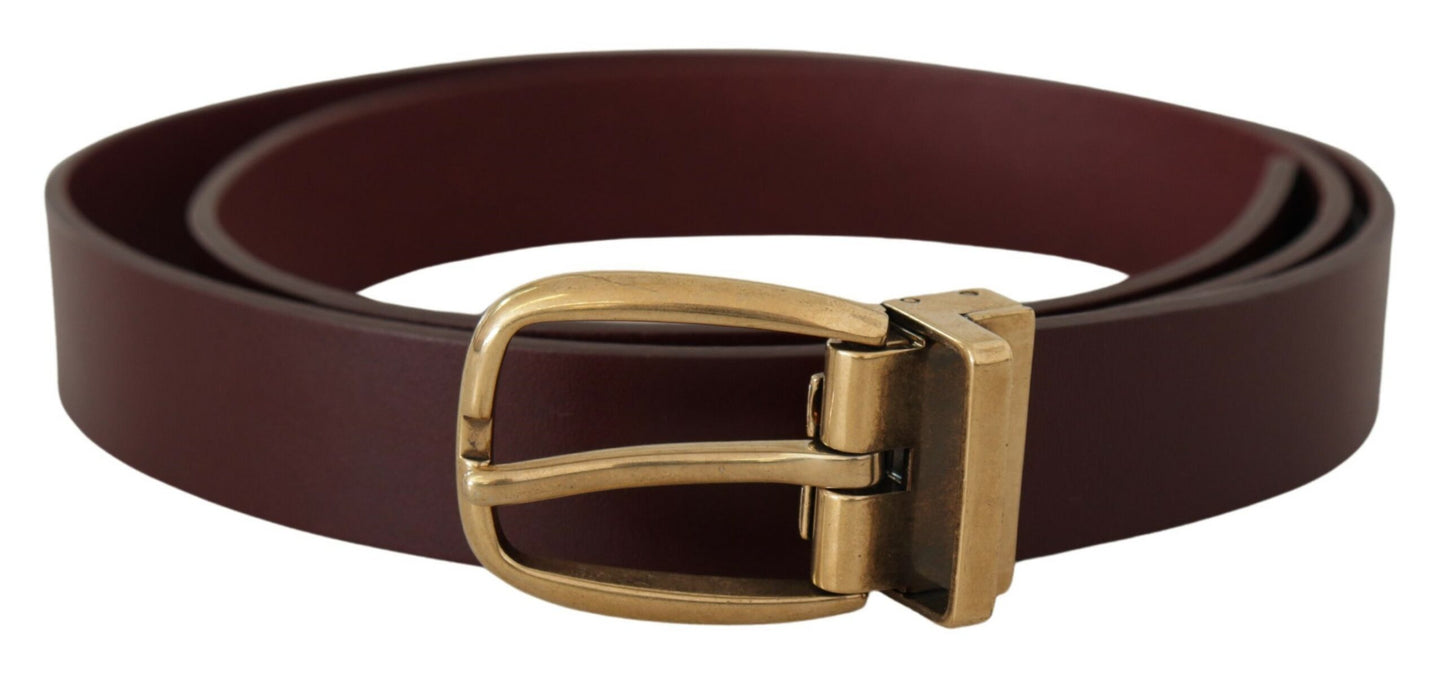 - Elegant Brown Leather Belt with Gold Buckle