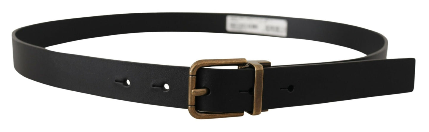 - Elegant Black Leather Belt with Vintage Buckle