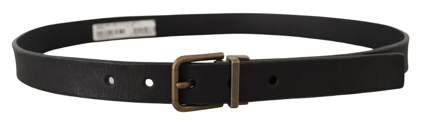 - Elegant Black Leather Belt with Vintage Metal Buckle