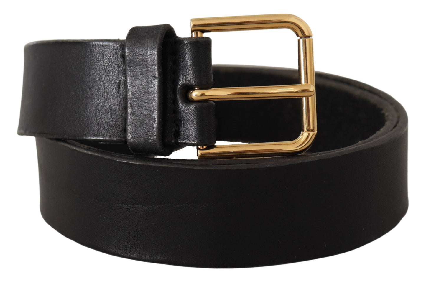 - Elegant Black Leather Belt with Metal Buckle