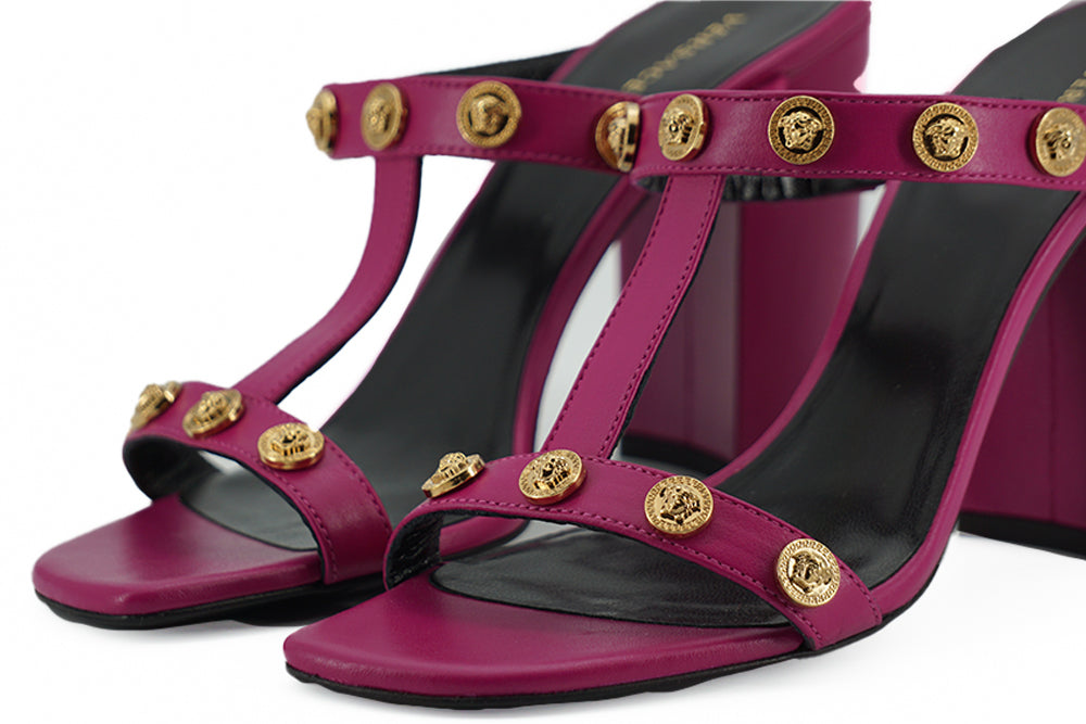- Elegant Purple Calf Leather High Sandals