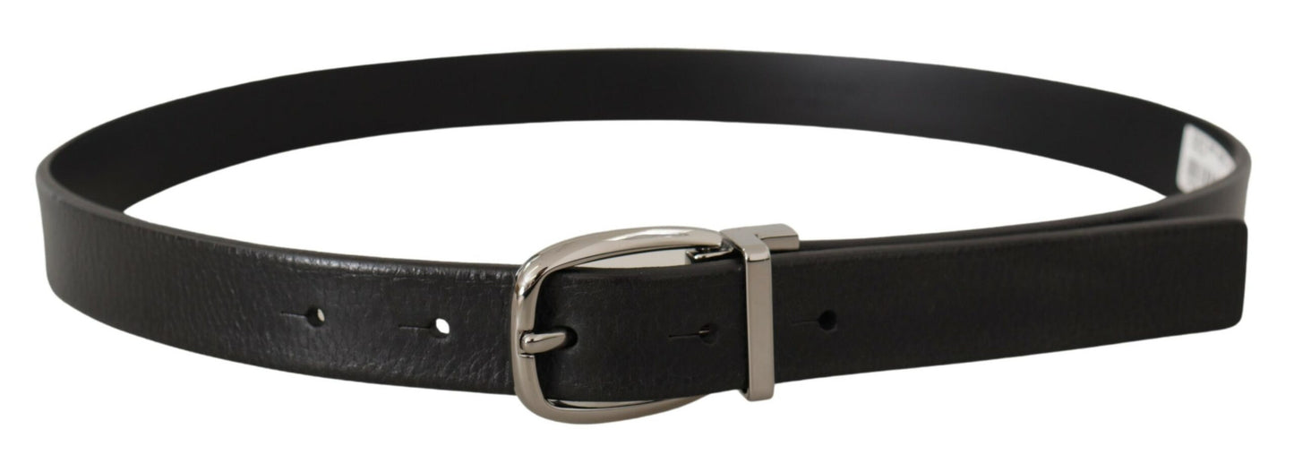 - Elegant Black Leather Belt with Metal Buckle