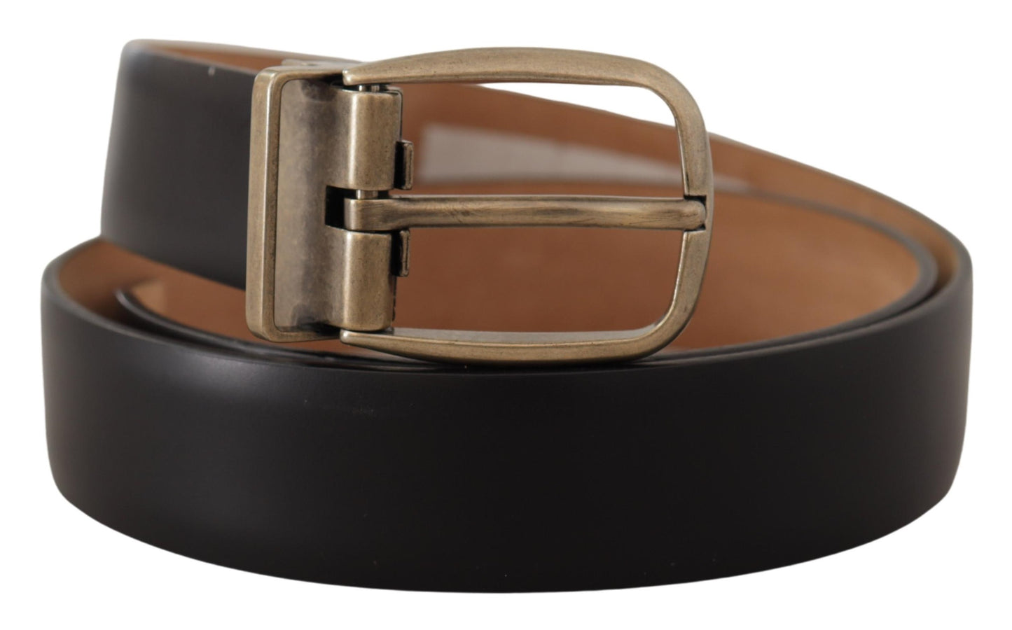 - Elegant Black Leather Belt with Metal Buckle
