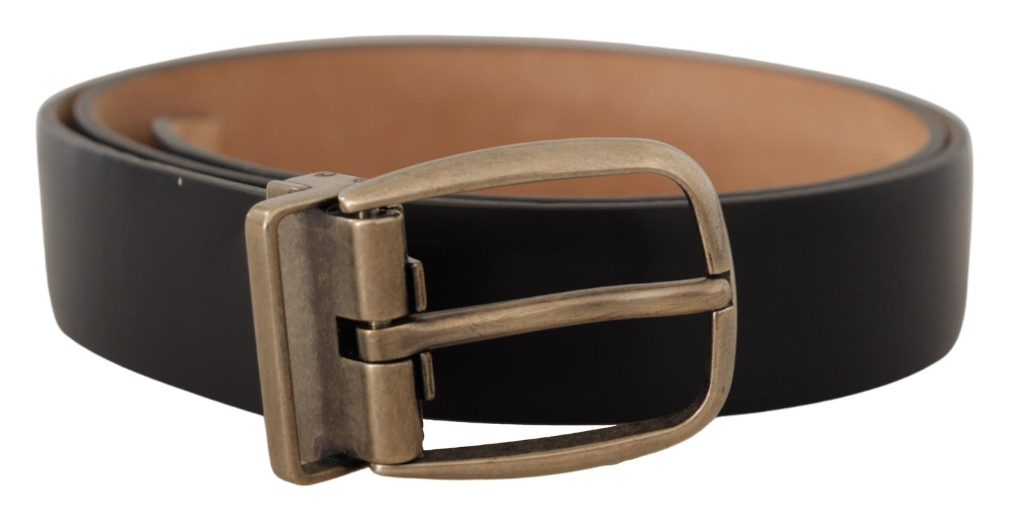 - Elegant Black Leather Belt with Metal Buckle