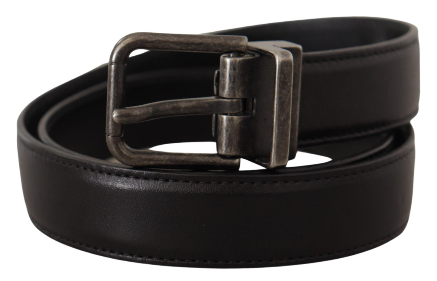 - Elegant Black Leather Belt with Metal Buckle