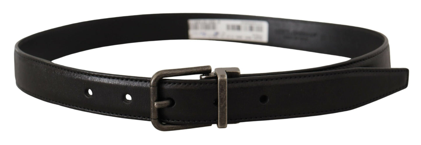 - Elegant Black Leather Belt with Metal Buckle