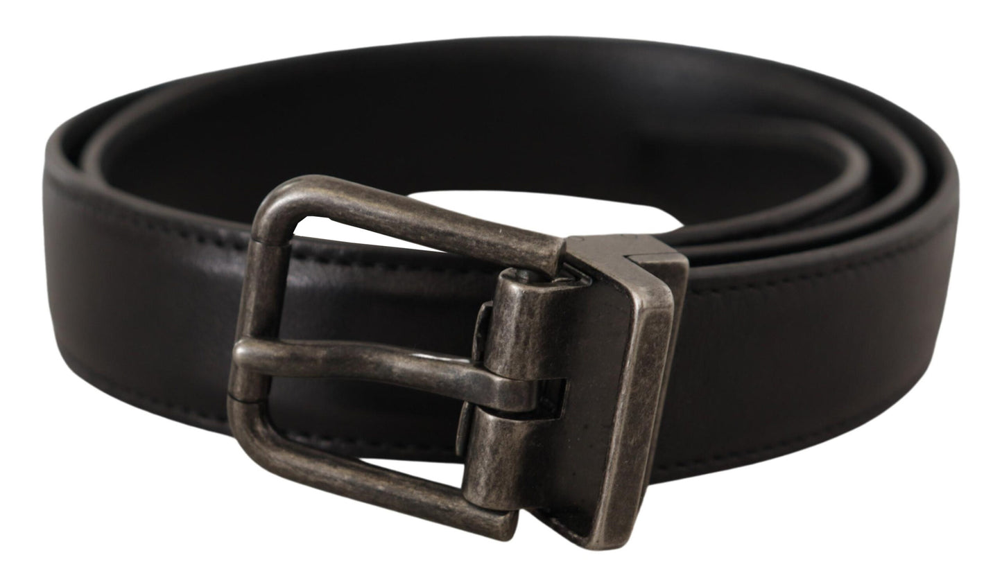 - Elegant Black Leather Belt with Metal Buckle