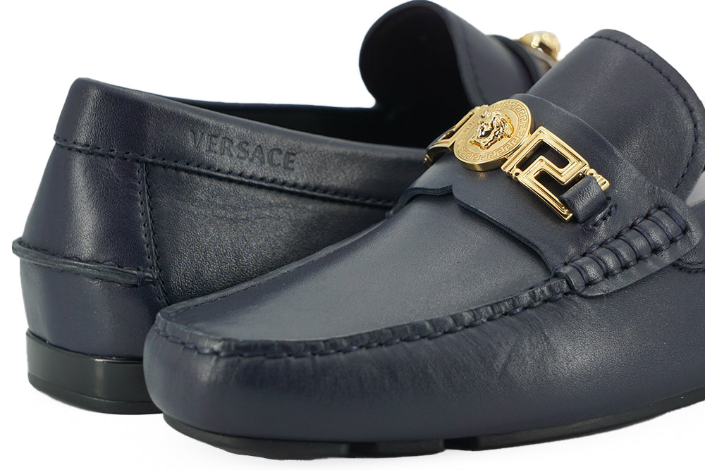 - Elegant Navy Blue Calf Leather Loafers