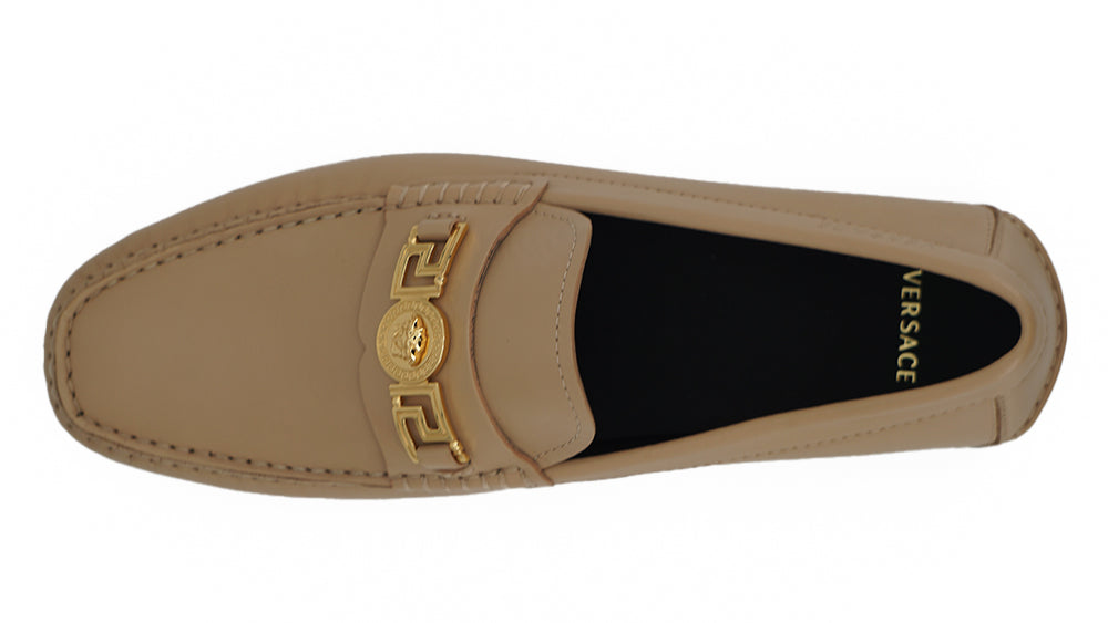 - Exquisite Medusa Gold-Tone Leather Loafers