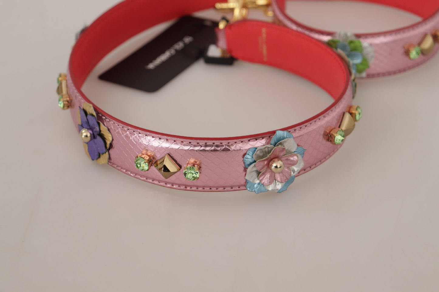- Elegant Metallic Pink Leather Shoulder Strap