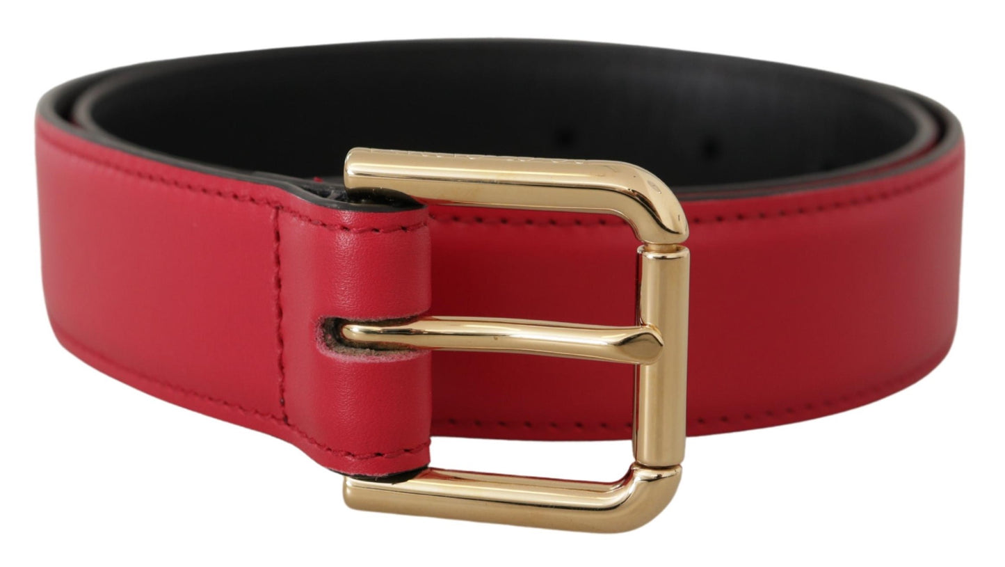 - Elegant Red Leather Belt with Gold-Tone Buckle