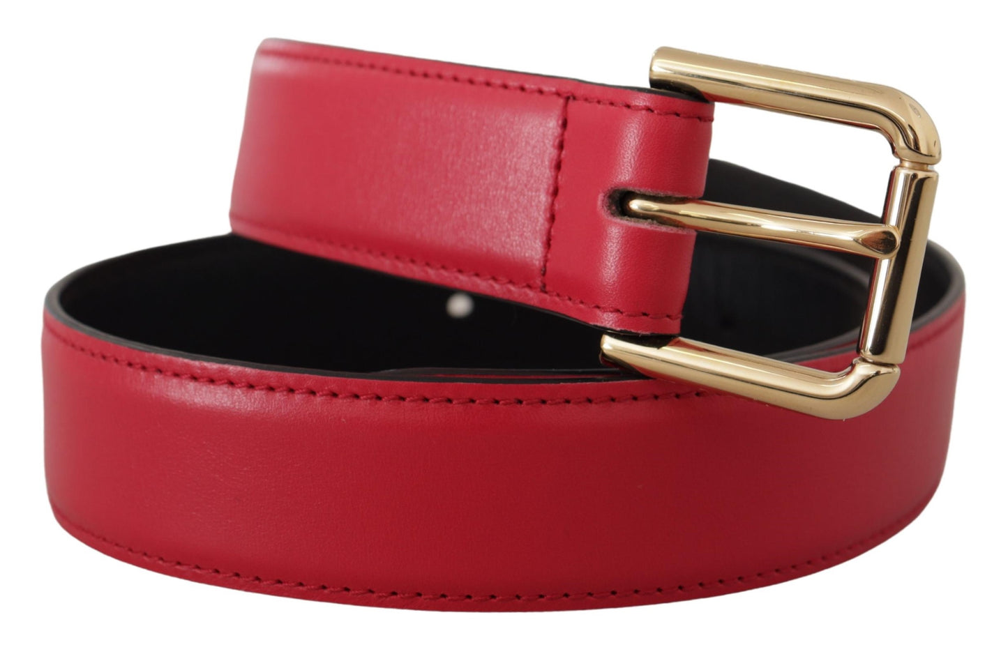 - Elegant Red Leather Belt with Gold-Tone Buckle