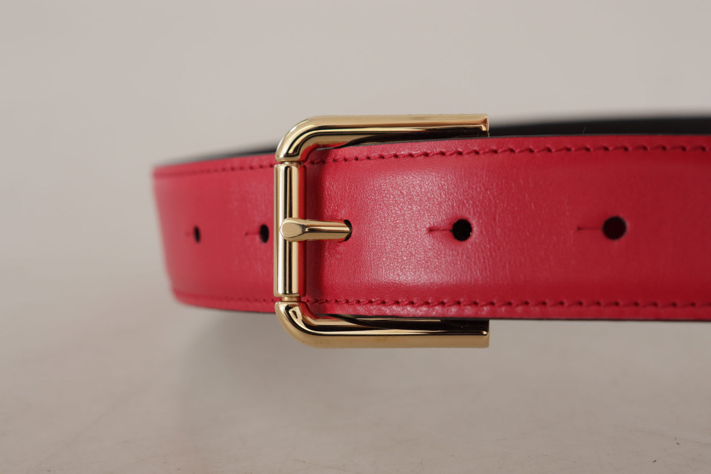 - Elegant Red Leather Belt with Gold-Tone Buckle