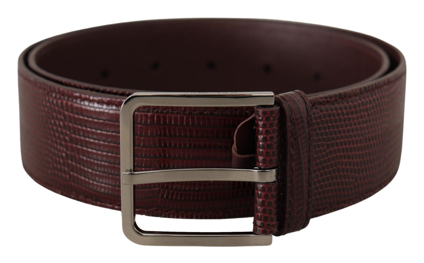 - Elegant Maroon Leather Belt with Engraved Buckle