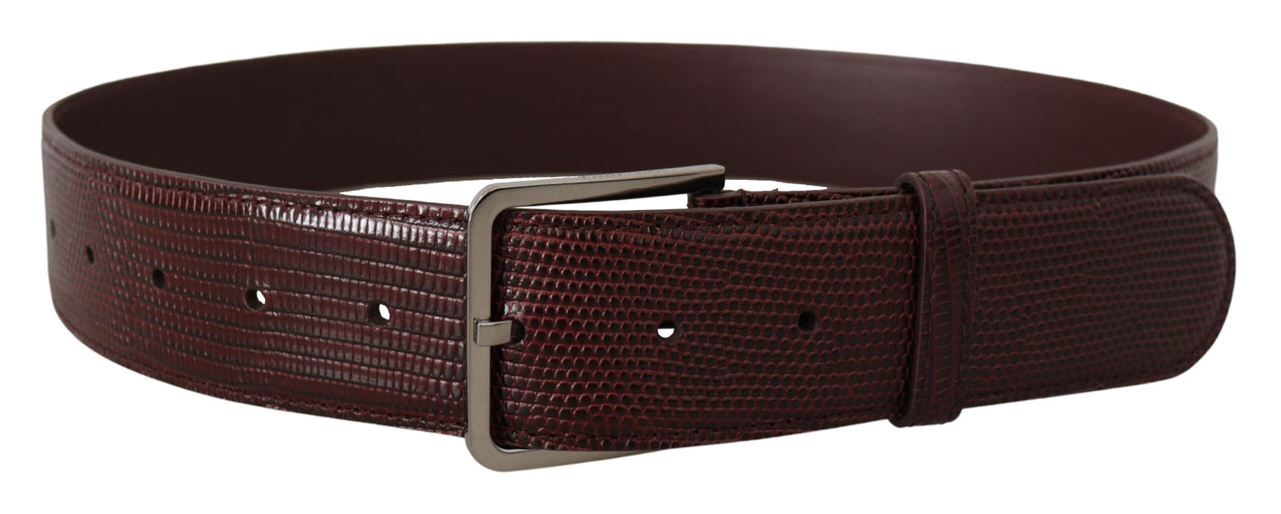 - Elegant Maroon Leather Belt with Engraved Buckle