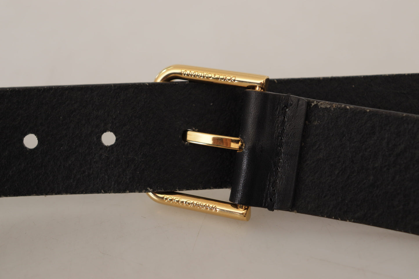 - Elegant Black Leather Belt with Gold-Tone Buckle
