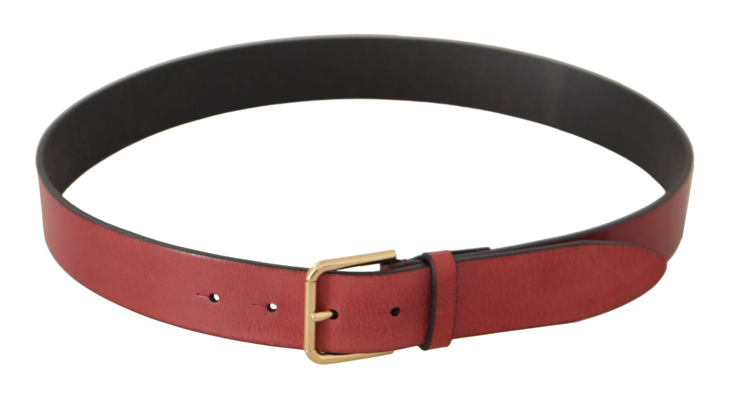 - Elegant Red Leather Belt with Engraved Buckle
