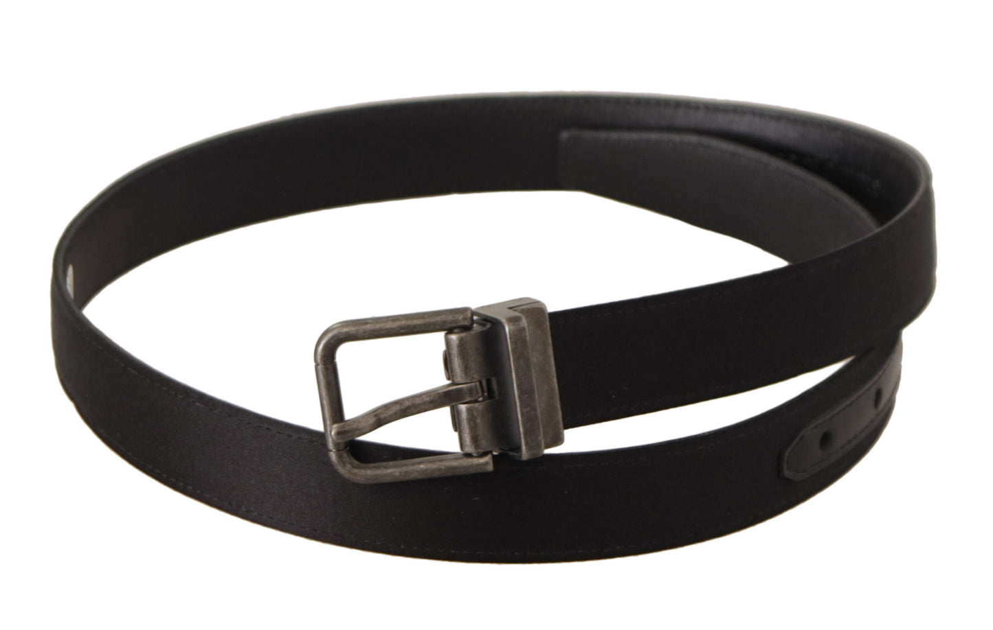- Elegant Black Leather Belt with Metal Buckle