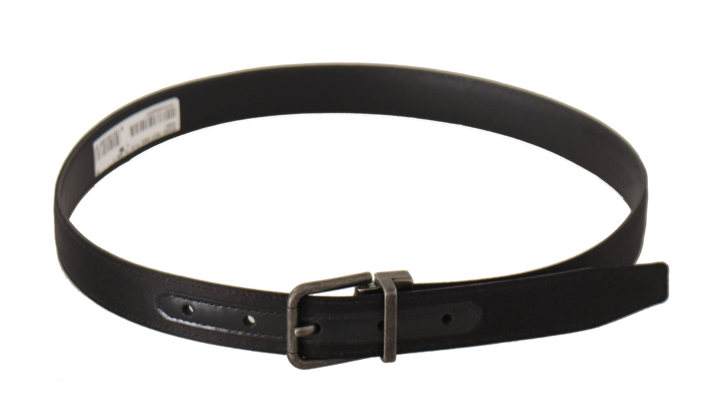 - Elegant Black Leather Belt with Metal Buckle
