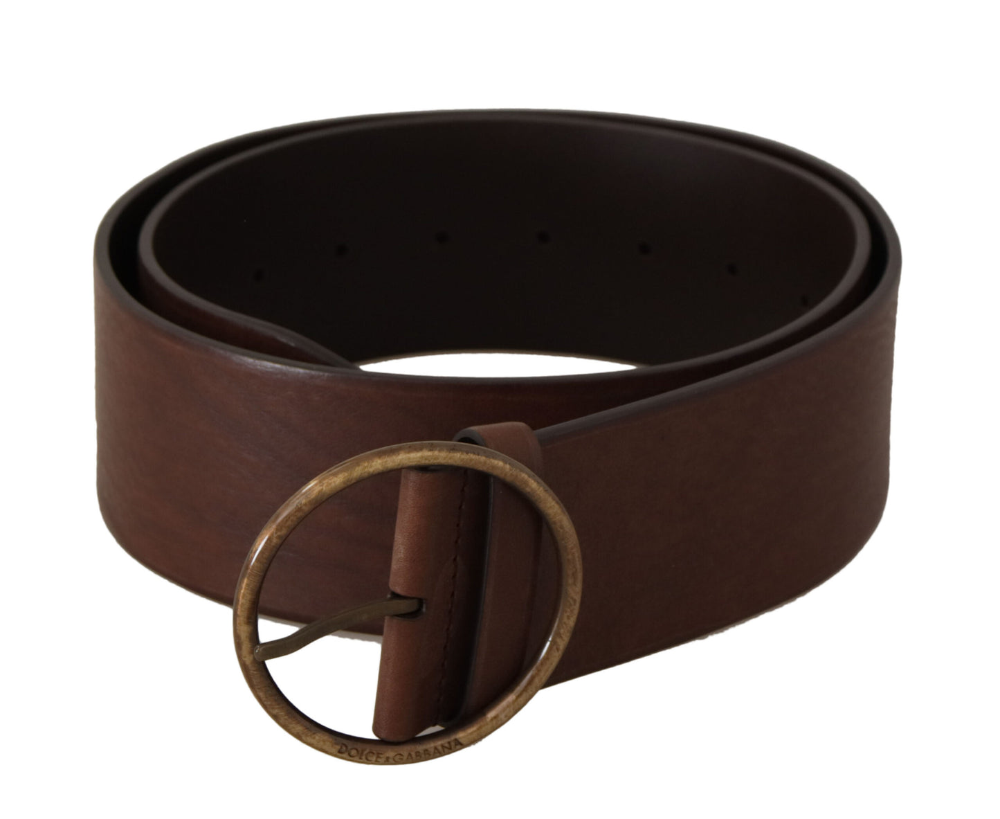 - Elegant Brown Leather Belt with Engraved Buckle