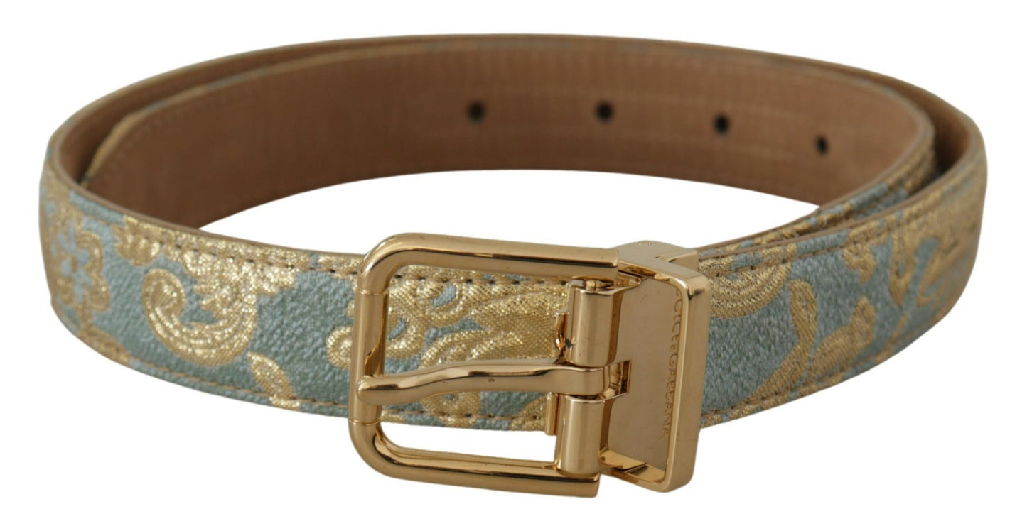 - Elegant Light Blue Leather Belt with Gold Buckle