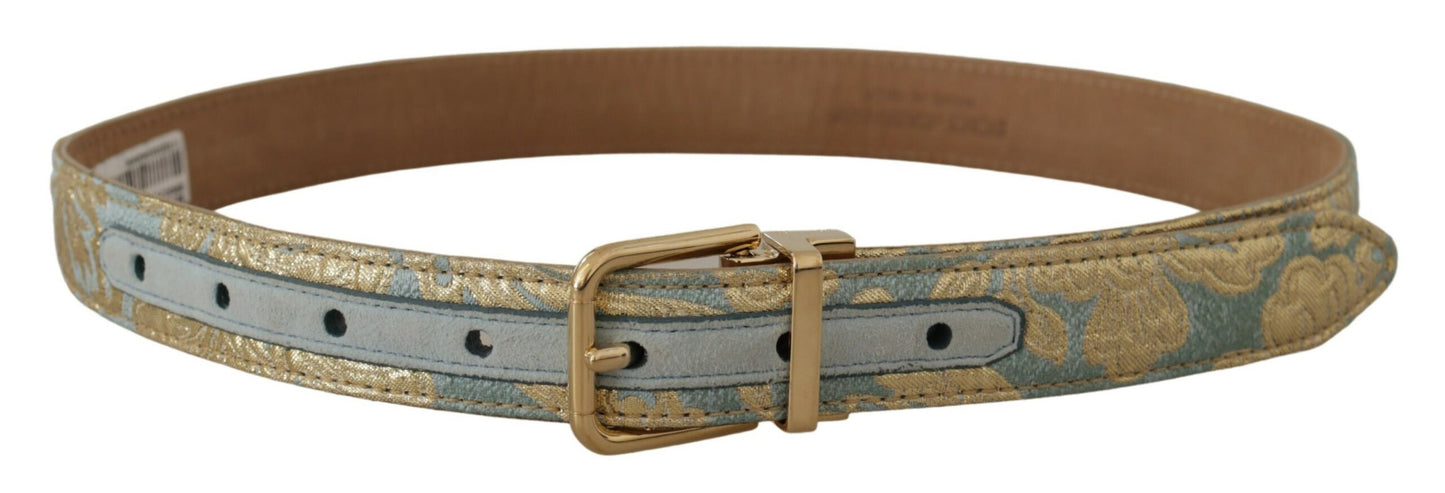 - Elegant Light Blue Leather Belt with Gold Buckle
