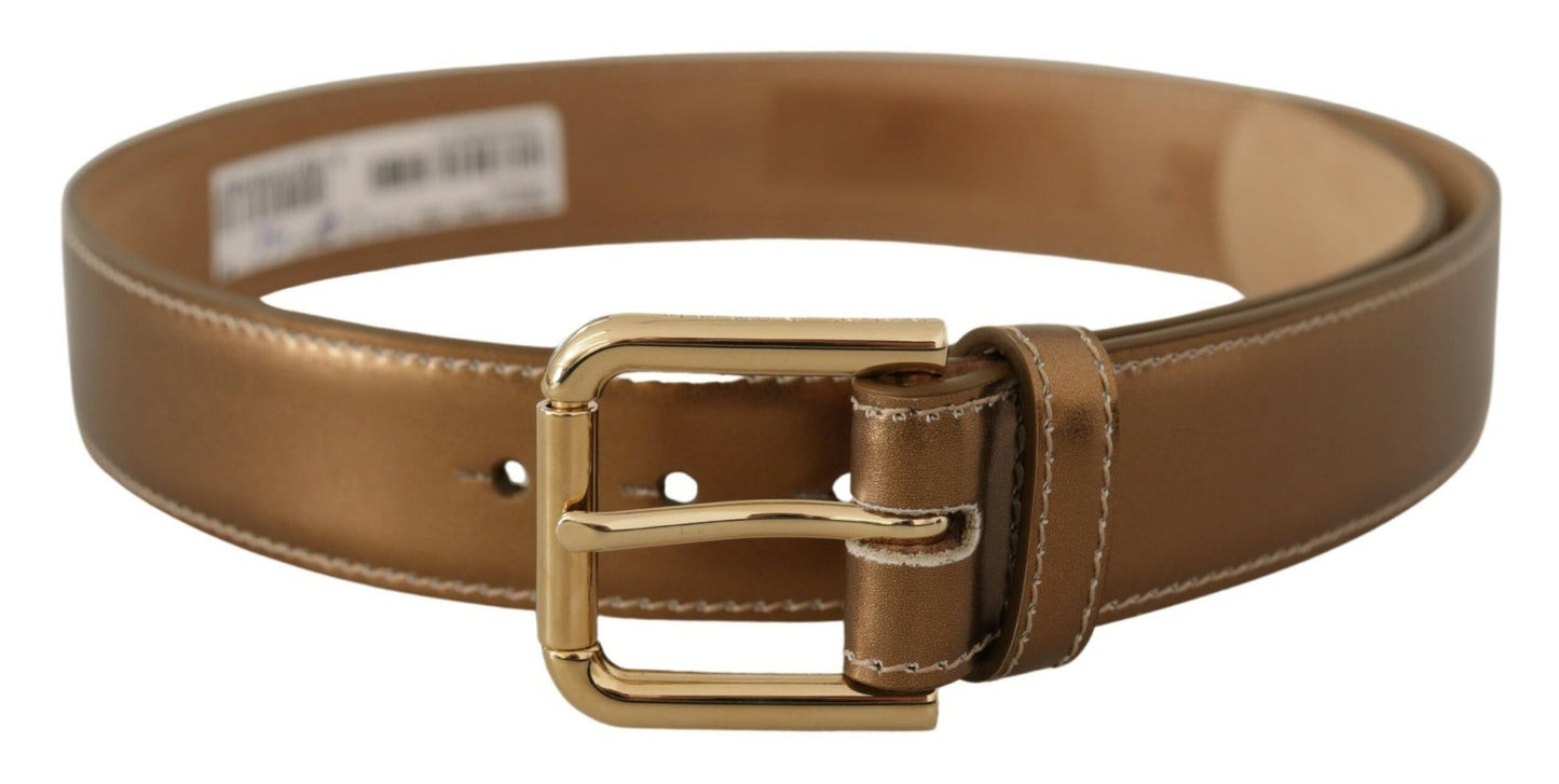 - Elegant Bronze Leather Belt with Logo Buckle