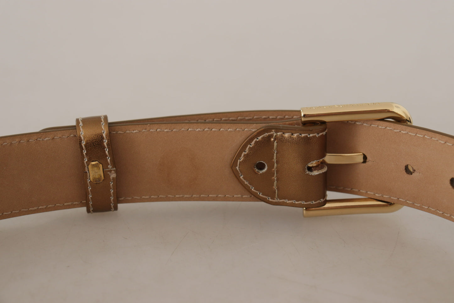 - Elegant Bronze Leather Belt with Logo Buckle