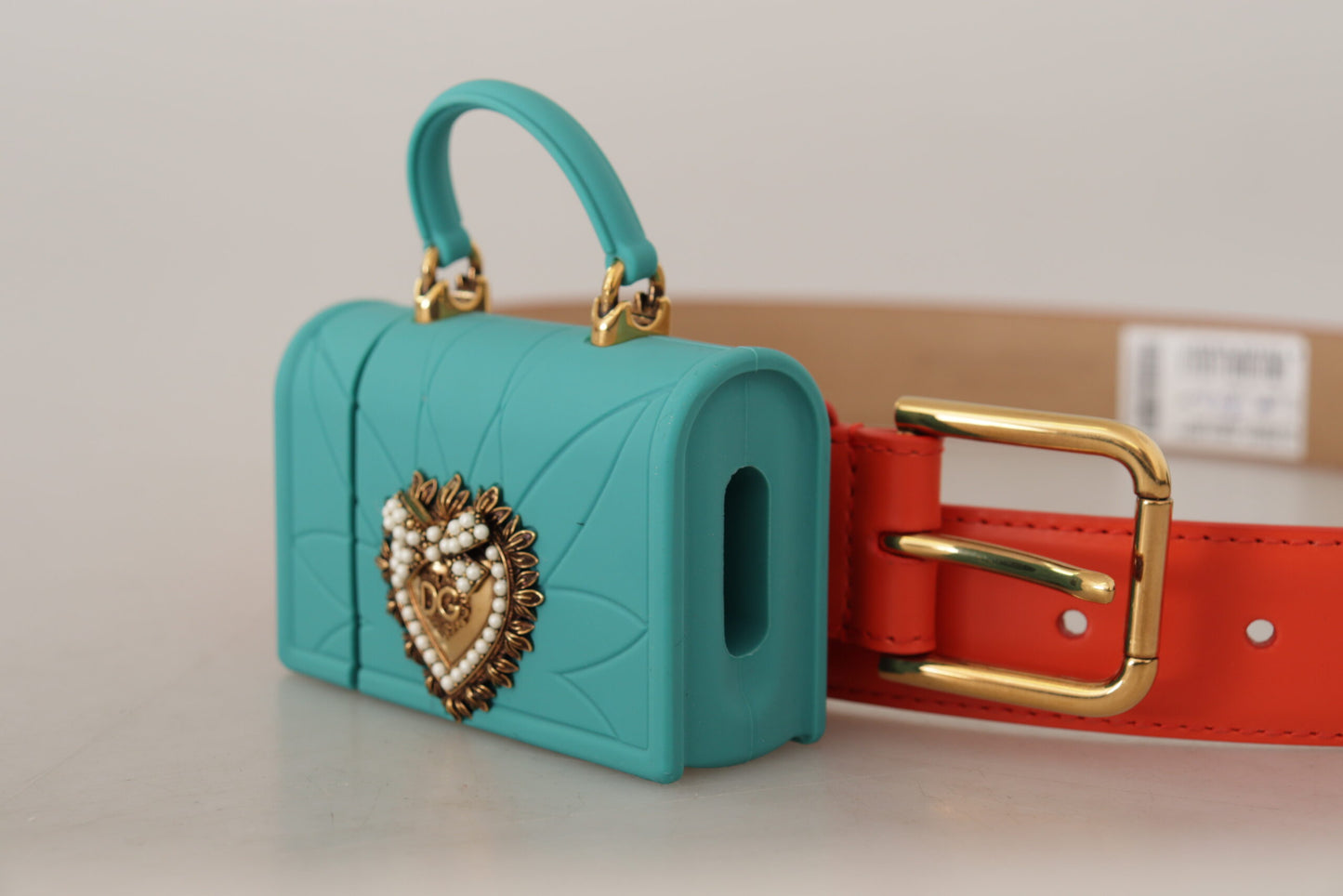 - Chic Orange Leather Belt with Headphone Case