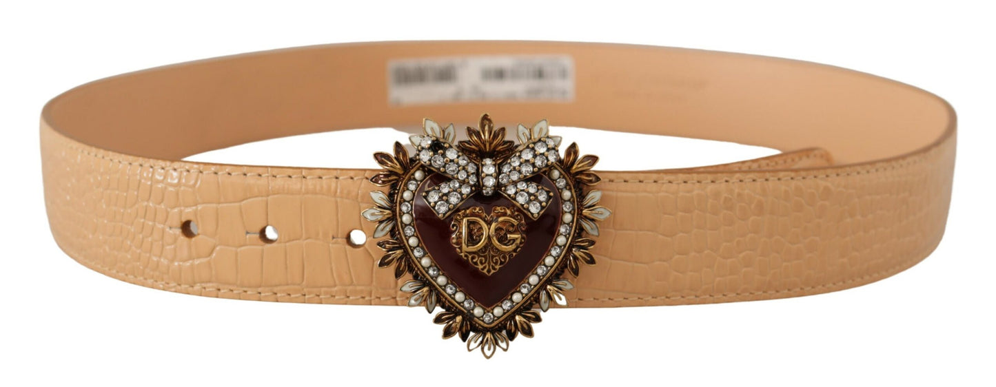 - Enchanting Nude Leather Belt with Engraved Buckle