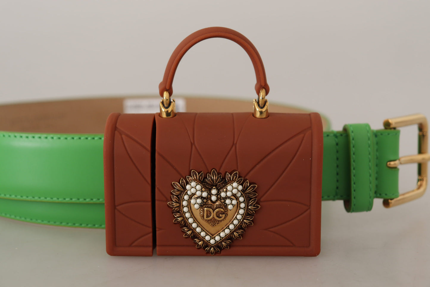 - Chic Emerald Leather Belt with Engraved Buckle