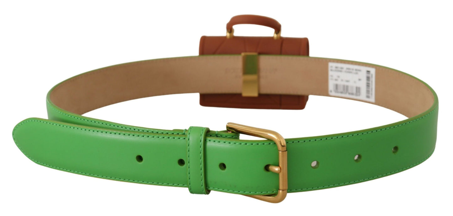 - Chic Emerald Leather Belt with Engraved Buckle
