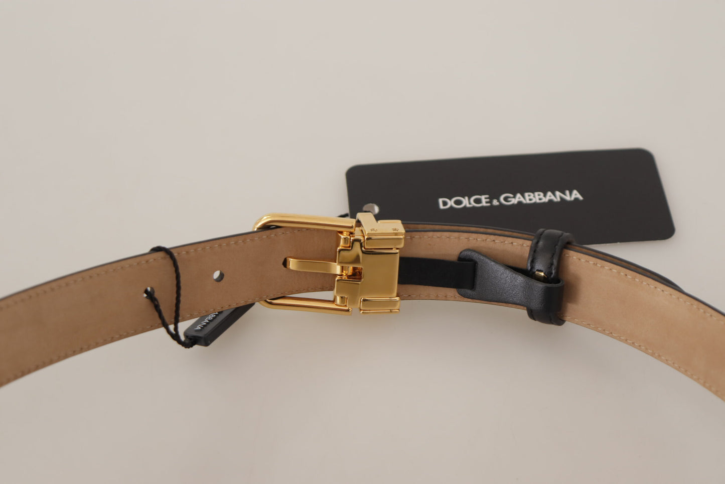 - Elegant Black Leather Belt with Engraved Buckle