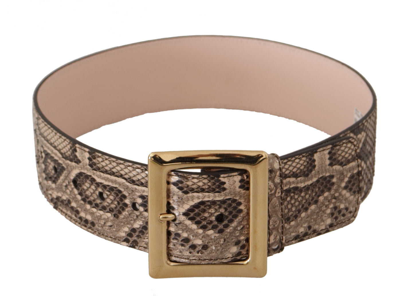 - Brown Snakeskin Leather Belt with Logo Buckle