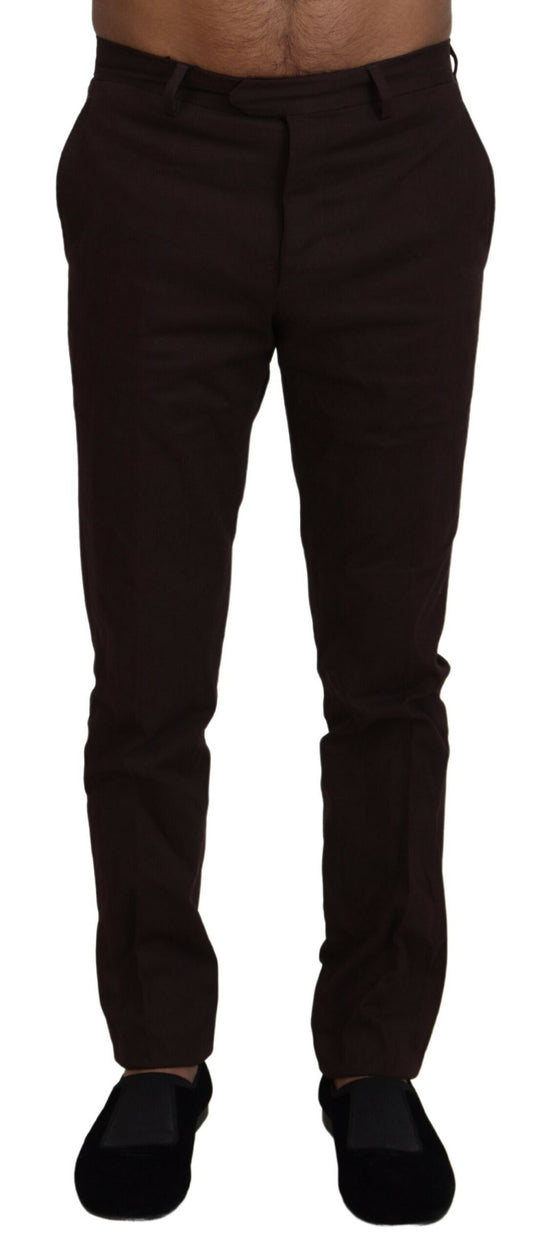 - Elegant Brown Cotton Blend Trousers
