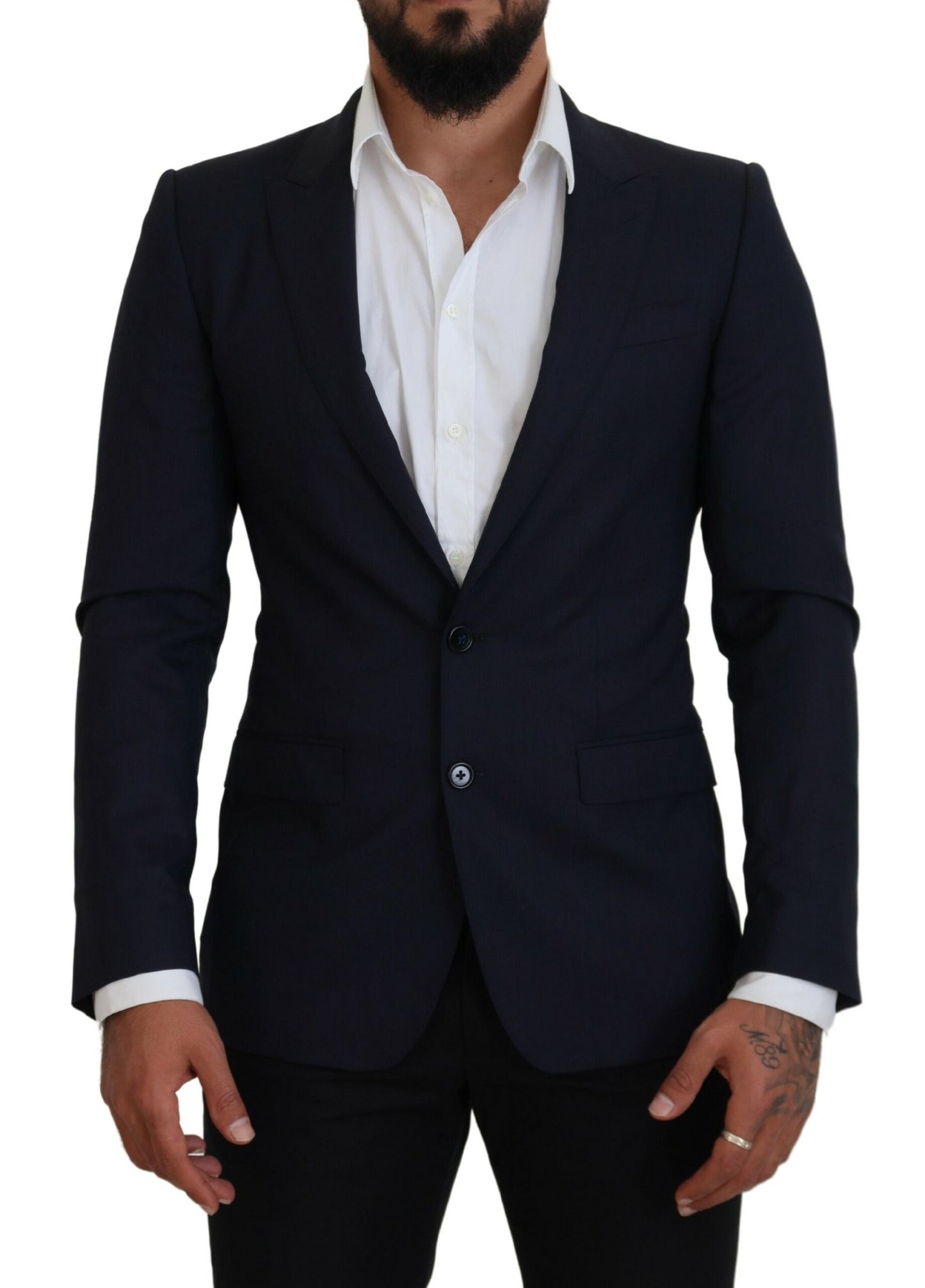 - Elegant Blue Wool Silk Blazer Jacket
