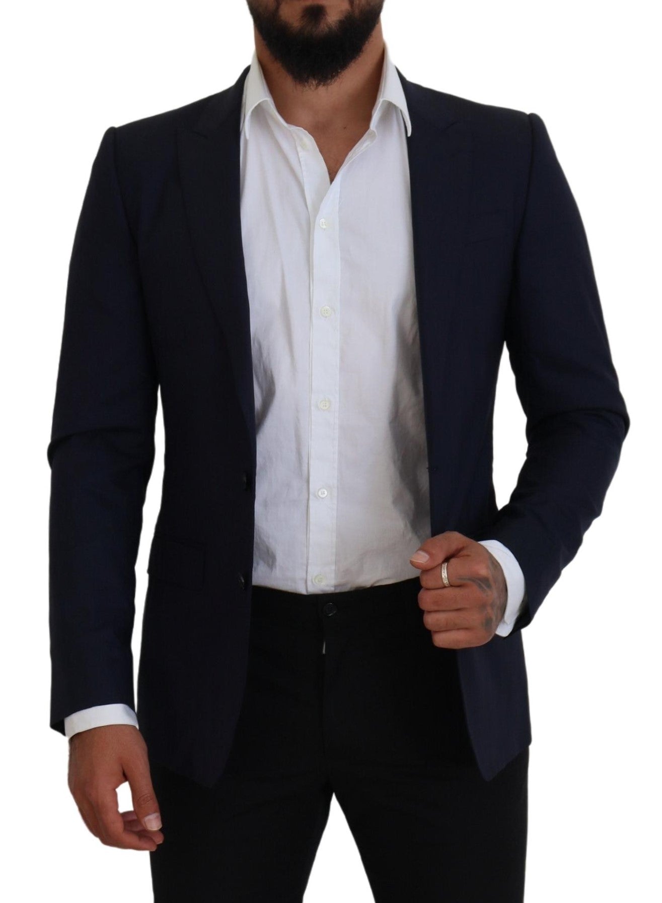 - Elegant Blue Wool Silk Blazer Jacket