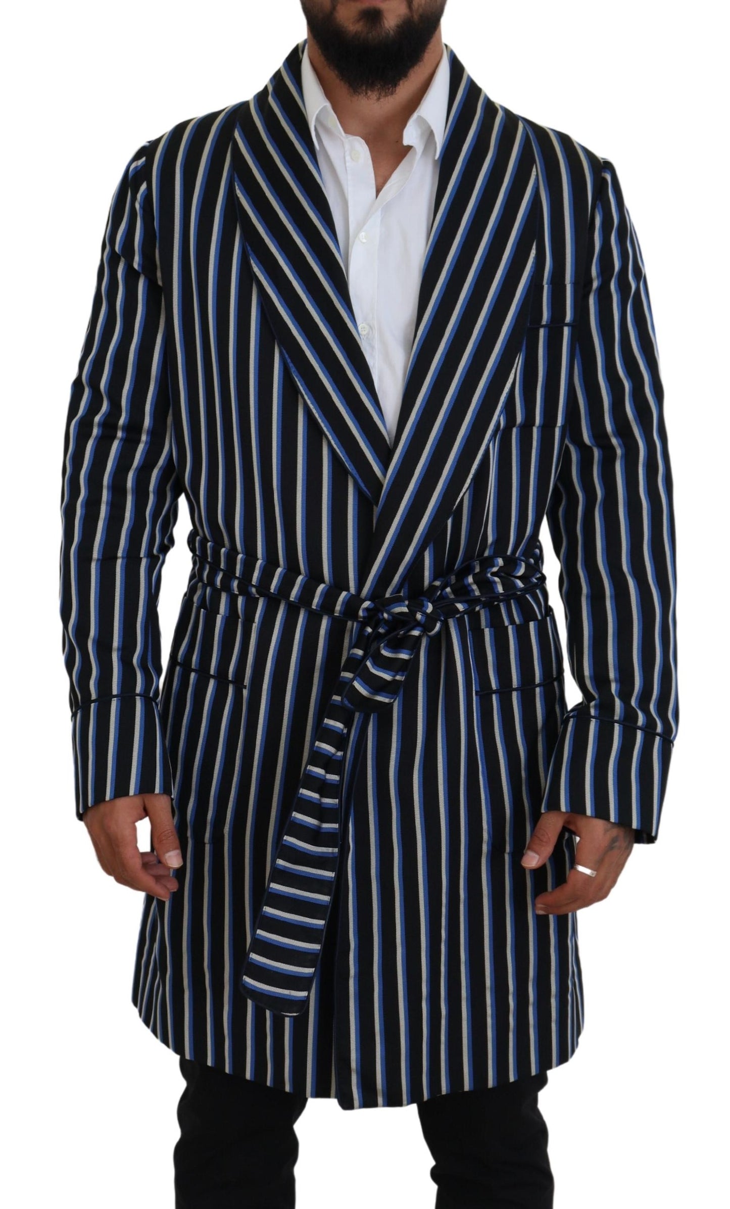- Elegant Striped Silk Blend Robe