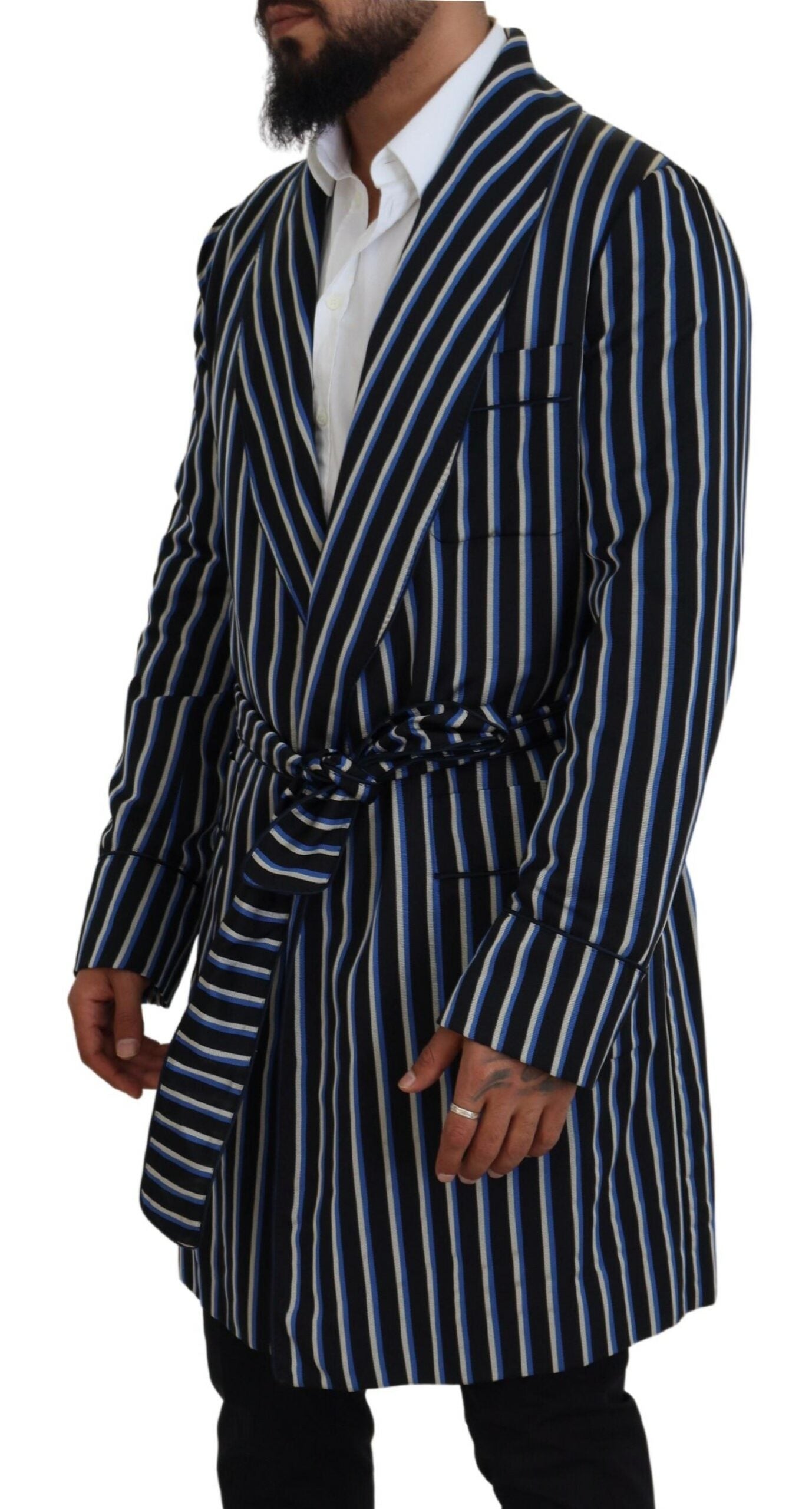 - Elegant Striped Silk Blend Robe