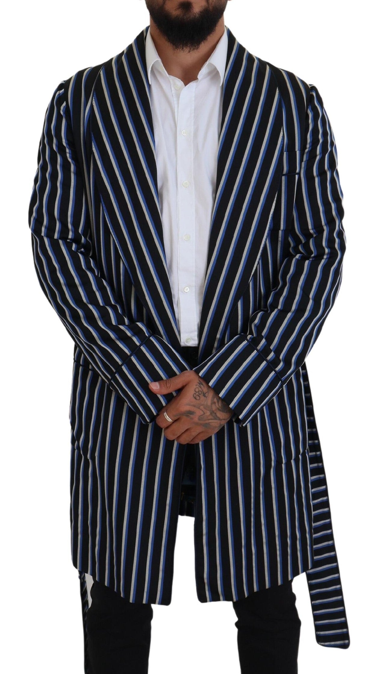 - Elegant Striped Silk Blend Robe