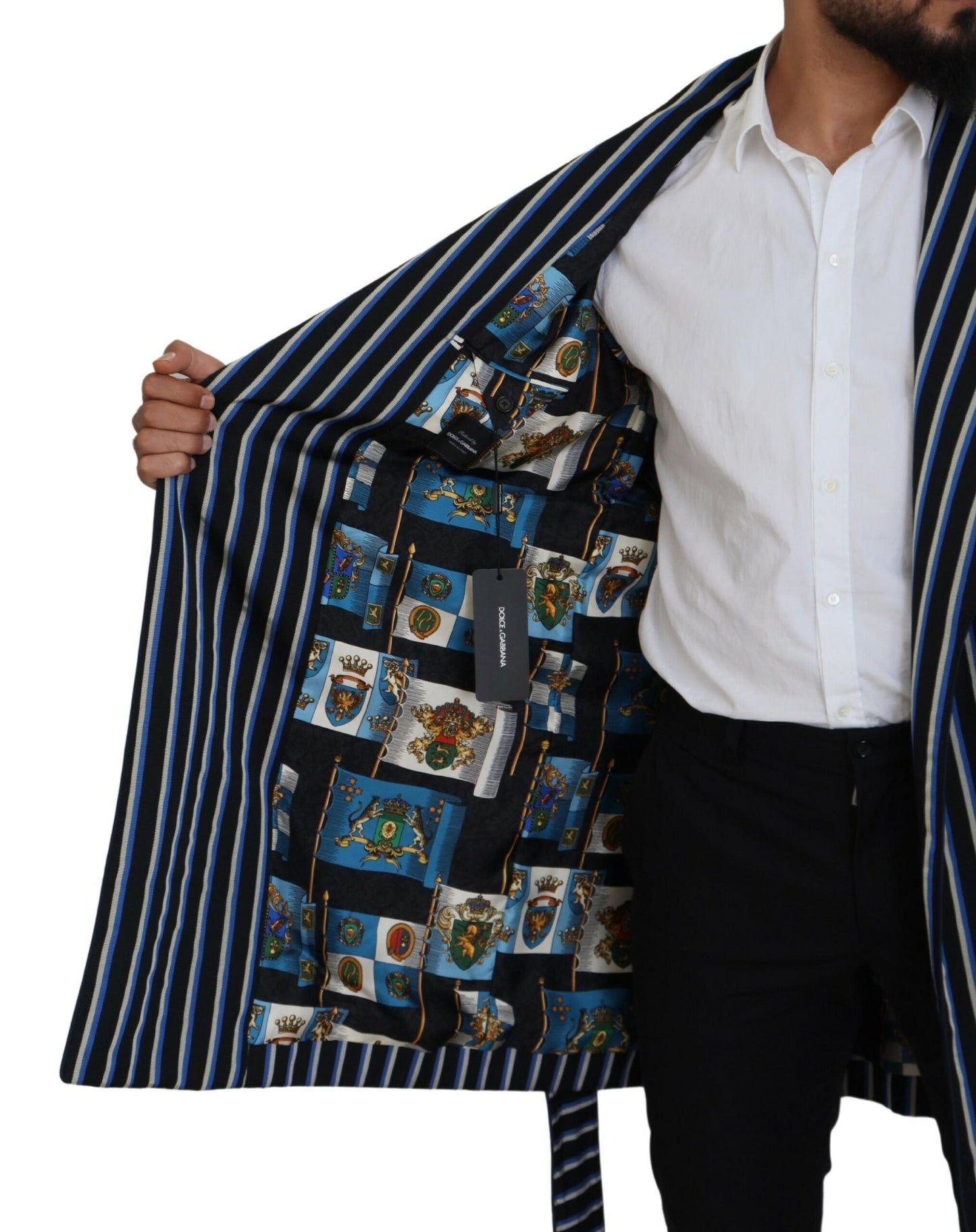 - Elegant Striped Silk Blend Robe