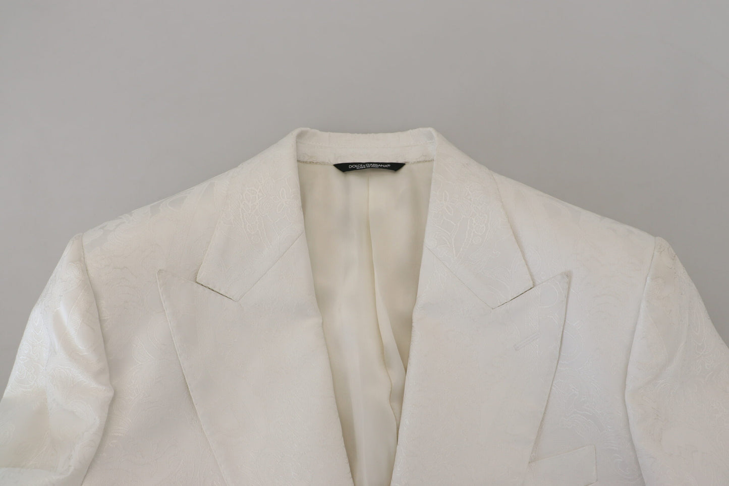- Elegant White Floral Brocade Trench Coat