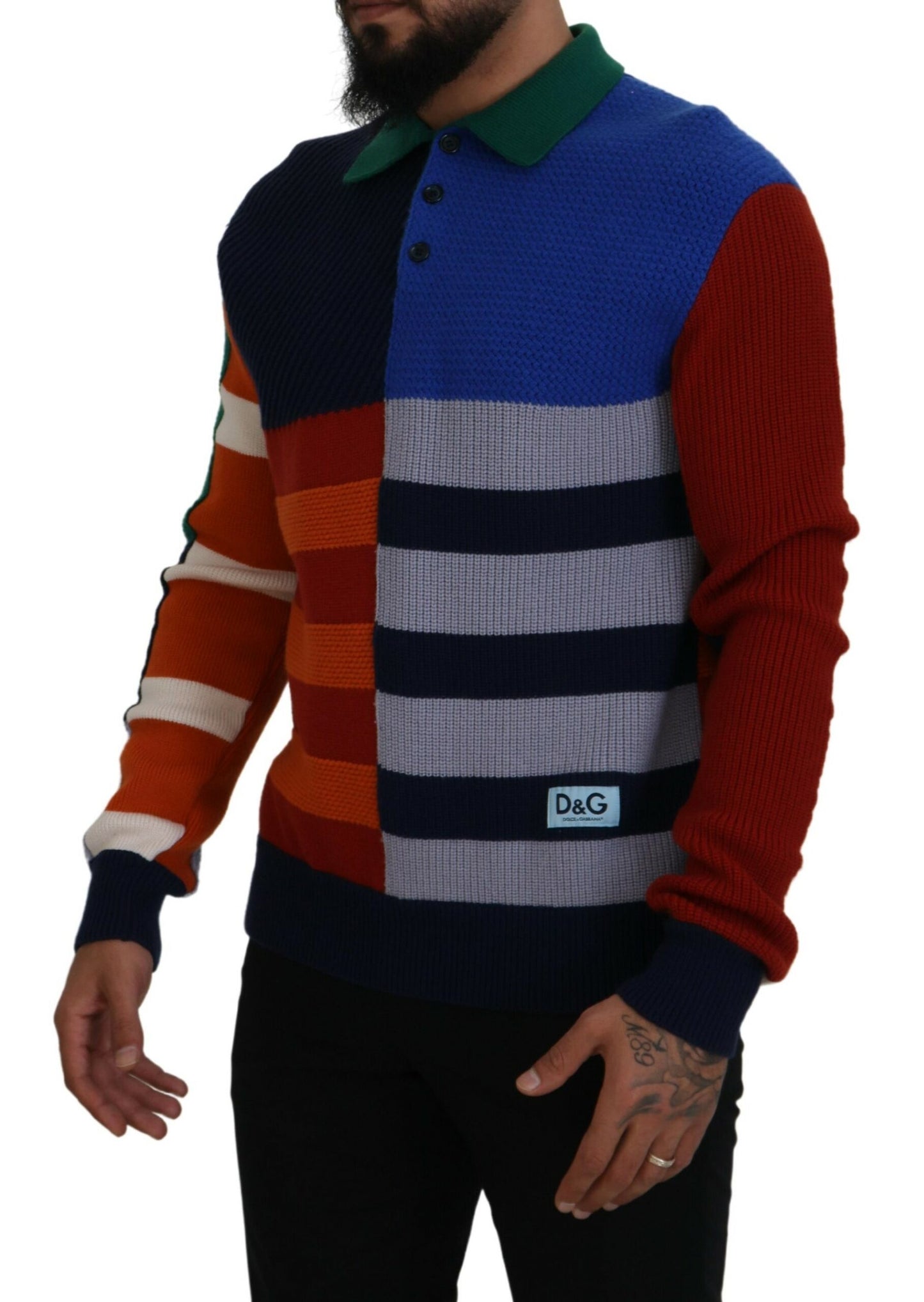- Pullover Sweater in Multicolor Stripes