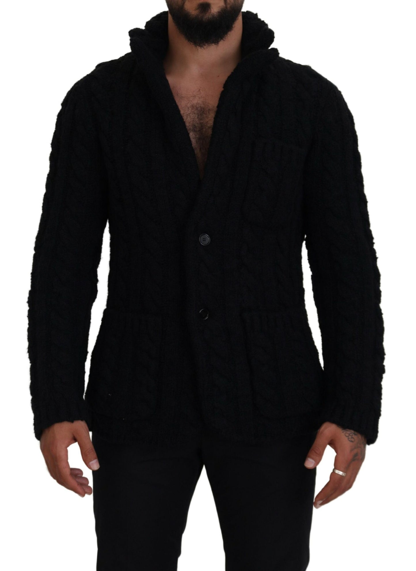 - Elegant Black Wool-Cashmere Blend Cardigan